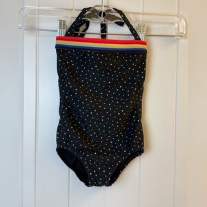 Roxy Black Polka Dot toddler Swimsuit with Rainbow Trim